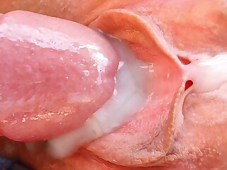 Cunt in cum shot close-up, take a close-up look at her